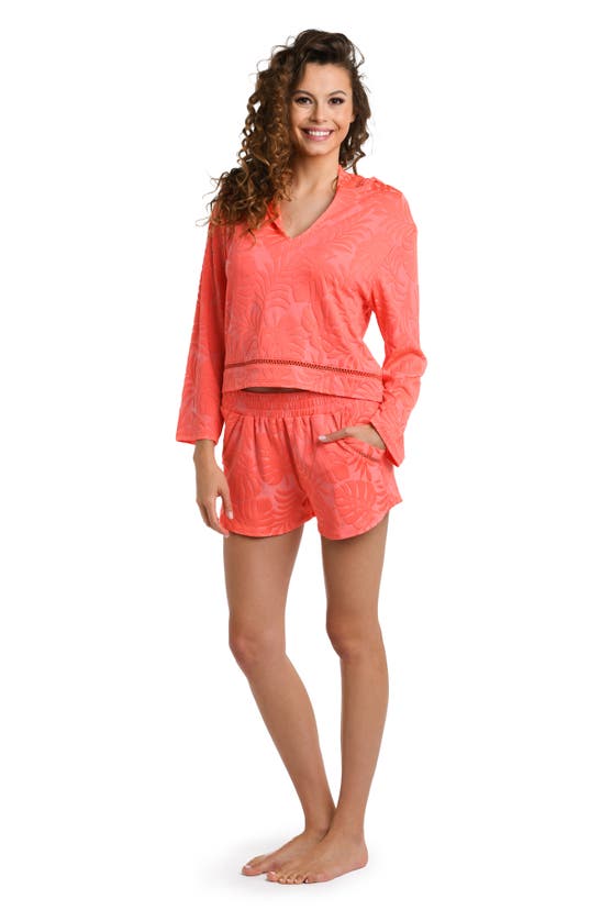 Shop La Blanca Island Palm Cover-up Hoodie In Coral