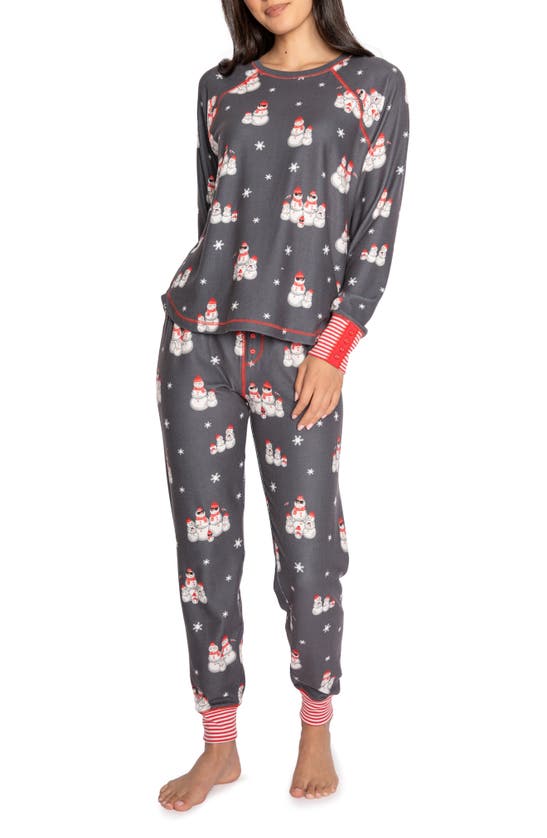 Shop Pj Salvage Chill Snowmies Velour Thermal Pajamas In Grey