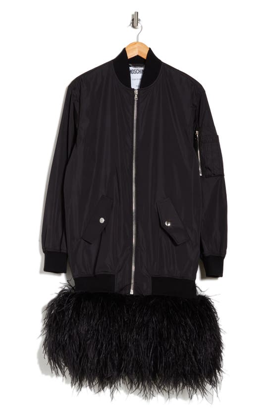 Shop Moschino Feather Trim Bomber Jacket In Black