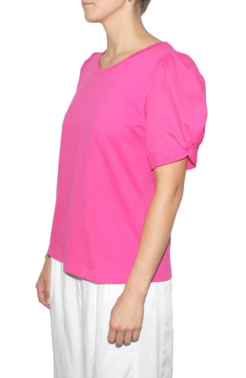 Shop Brave + True Brave+true Abigail Puff Sleeve Mixed Media Cotton Top In Hot Pink