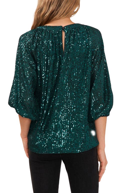 Shop Vince Camuto Sequin Keyhole Neck Blouse In Dark Green