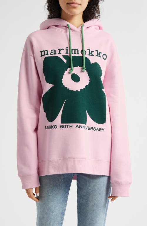 Marimekko Luuppi Unikko Oversize Graphic Hoodie Light Pink Dark Green at Nordstrom,