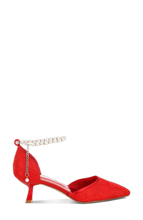 Rag & Co Bruna Faux Pearl Ankle Tie Lace Pump In Red