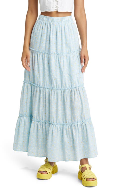 BP. Tiered Cotton Maxi Skirt in Blue Light Ditsy Floral