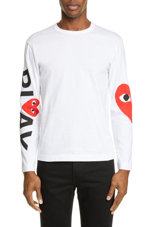 Comme des Garçons PLAY Logo Long Sleeve Graphic Tee White at Nordstrom,