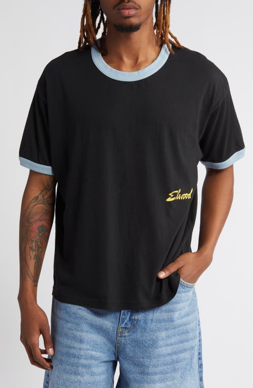 Elwood Oversize Ringer Graphic T-Shirt Black/Baby Blue at Nordstrom,