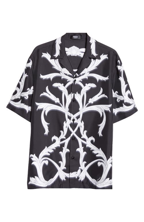 Shop Versace Acanthus Leaves Silk Twill Button-up Shirt In Black White