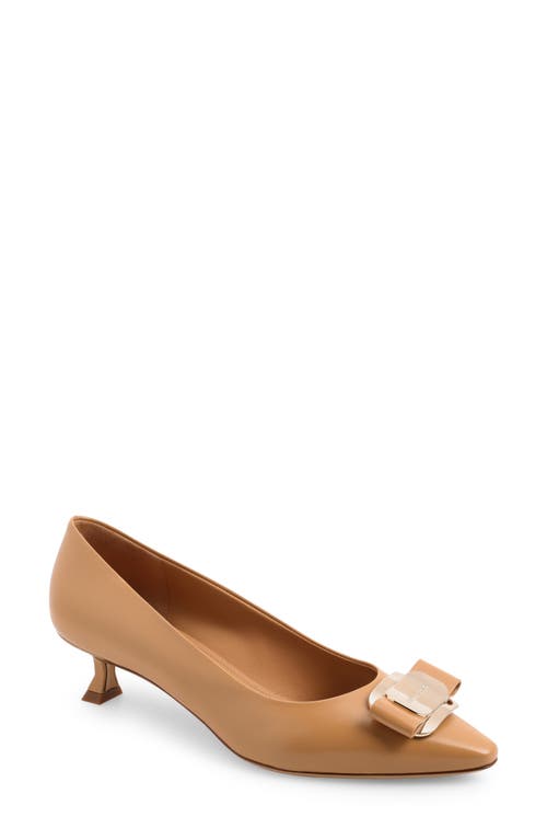 Shop Ferragamo Zelma Bow Pointed Toe Kitten Heel Pump In Light Camel