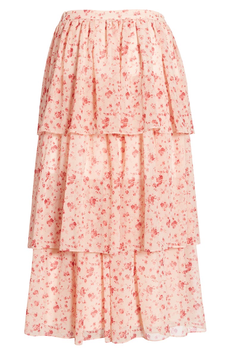 RACHEL PARCELL Print Tiered Ruffle Skirt, Alternate, color, PINK SMOKE ROSE VINE