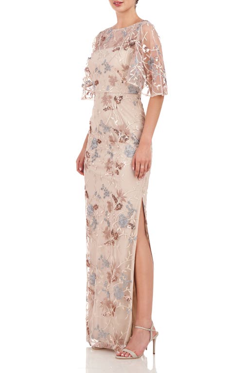 Shop Js Collections Daphne Embroidered Sequin Column Gown In Mauve/silver