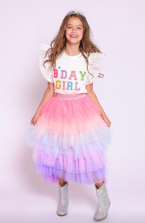 Shop Lola + The Boys Birthday Girl Gem Ruffle Shirt In White