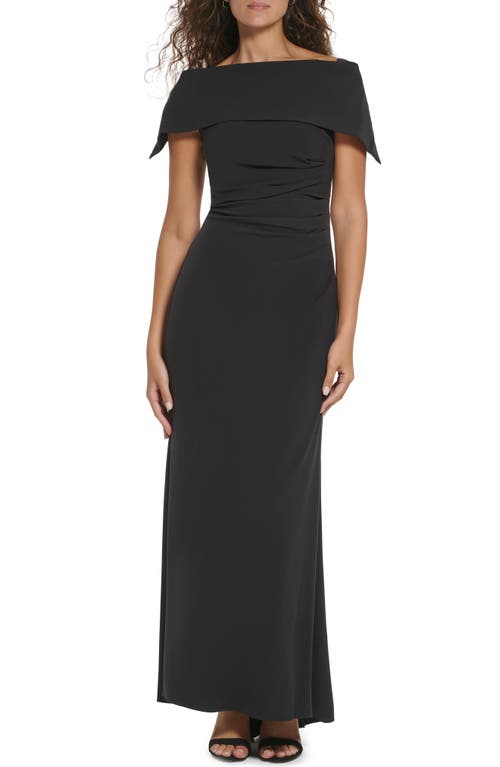 Ruched Off the Shoulder Gown in Black