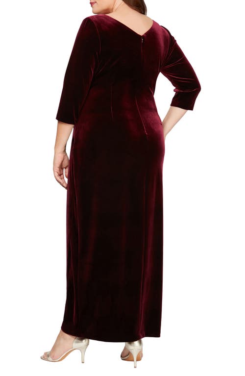 Alex Evenings Surplice Neck Velvet Dress In Wine