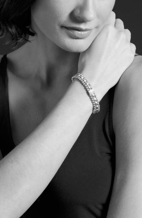 Lagos Sterling Silver Caviar Spark Diamond Rectangle Link Bracelet In Silver/diamond