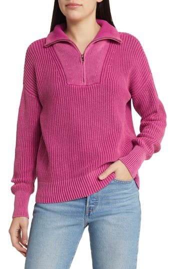 Faherty Sunwash Mariner Organic Cotton Quarter Zip Sweater In Pink