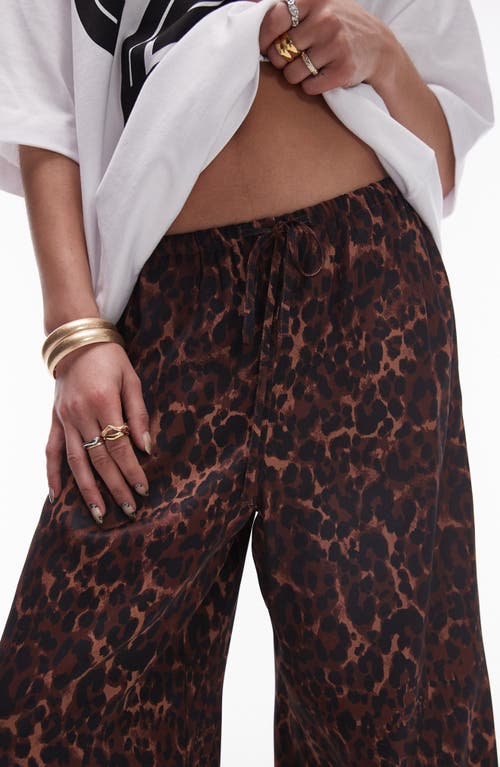 Shop Topshop Animal Print Wide Leg Drawstring Pants In Brown