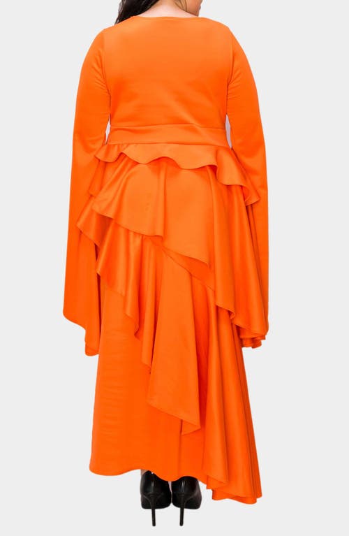 L I V D Zeta Ruffled Long Sleeve Drama Dress In Tangerine