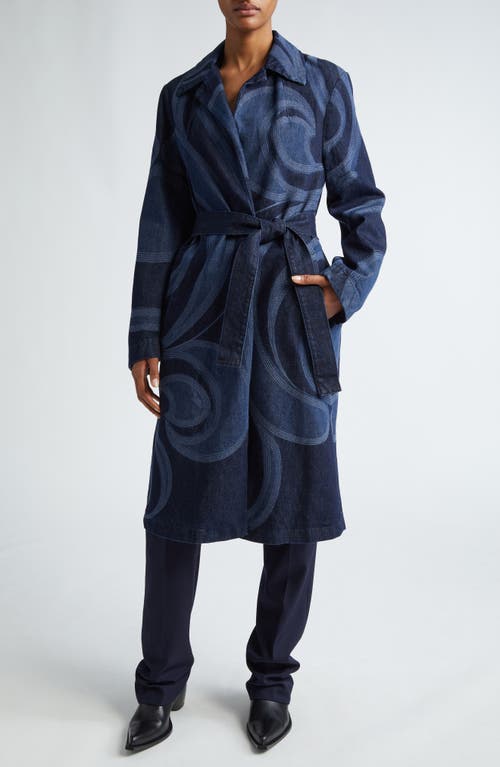 Dries Van Noten Laser Print Embroidered Denim Wrap Coat Indigo 507 at Nordstrom, Us