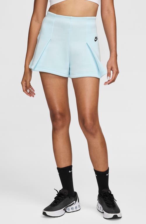 Shop Nike Tech Fleece High Waist Pleated Shorts In Glacier Blue/black