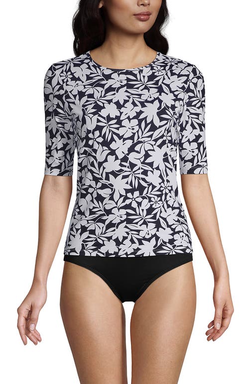 Shop Lands' End Elbow Sleeve Relaxed Upf 50 Rash Guard In Black Havana Floral
