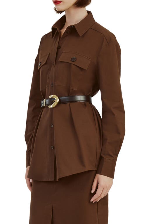 Shop Bardot Tybi Stretch Poplin Button-up Shirt In Chocolate