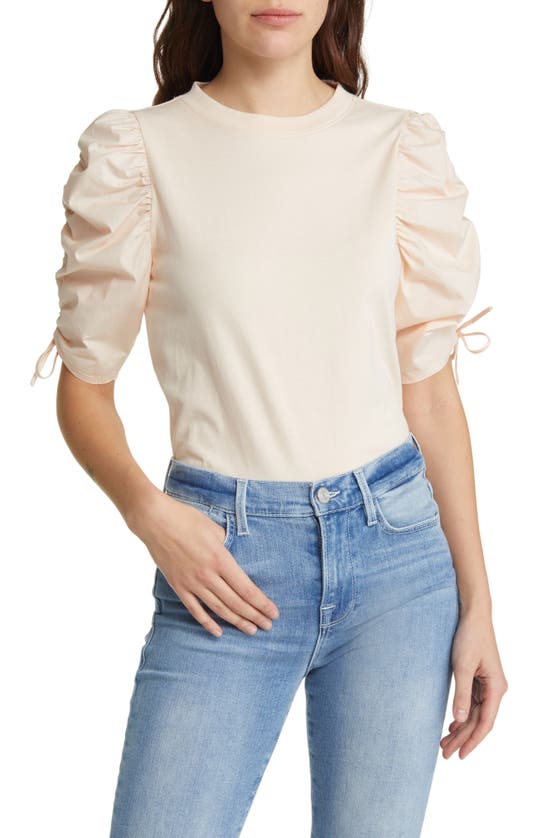 Frame Ruched Sleeve T-shirt In Washed Nude Pink