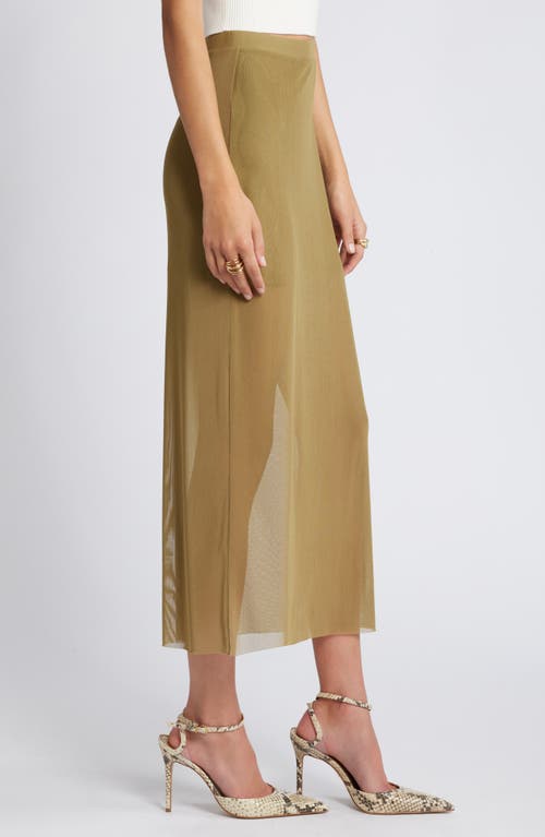 Open Edit Sheer Mesh Midi Skirt In Olive Brine