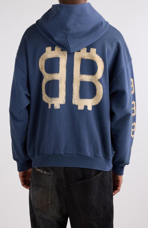 Shop Balenciaga Crypto Monogram Cotton Graphic Hoodie In 4108 Washed Blue