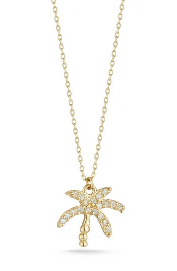 Ember Fine Jewelry 14k Gold Pavé Diamond Palm Tree Pendant Necklace In Gold