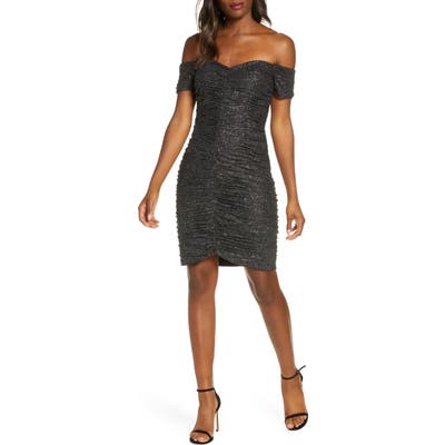 Eliza J Off The Shoulder Sparkle Beaded Ruched Dress, Black