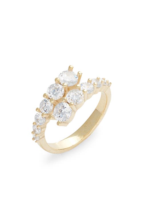 Cubic Zirconia Bypass Ring in Gold/White