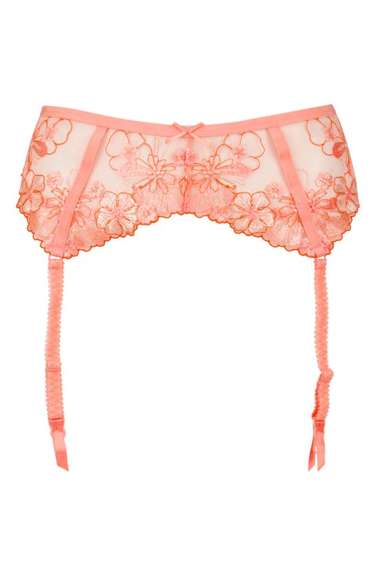 Shop Love, Vera Floral Embroidered Garter Belt In Coral