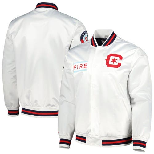 Men's Mitchell & Ness White Chicago Fire City Full-Snap Satin Jacket
