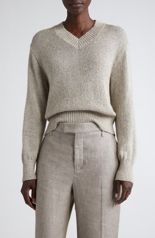 Brunello Cucinelli Metallic V-Neck Sweater in Grey/Brown at Nordstrom, Size X-Large