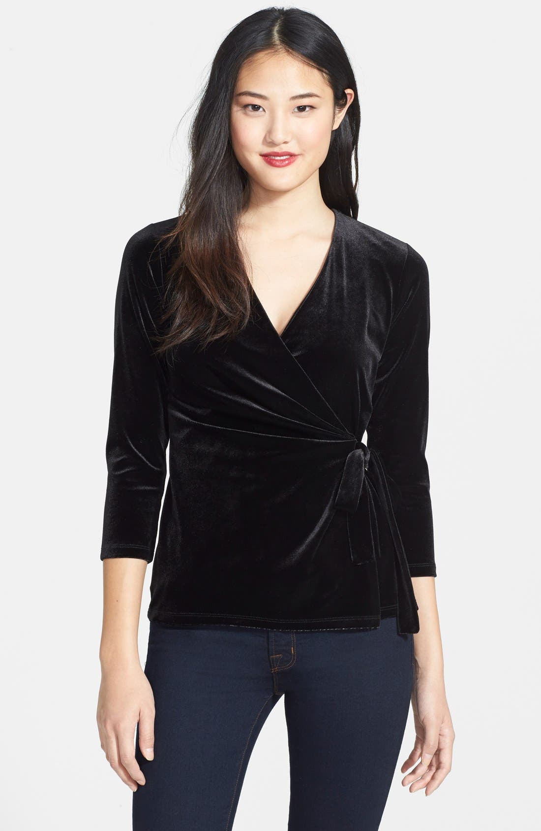 Anne Klein Stretch Velvet Wrap Top Nordstrom