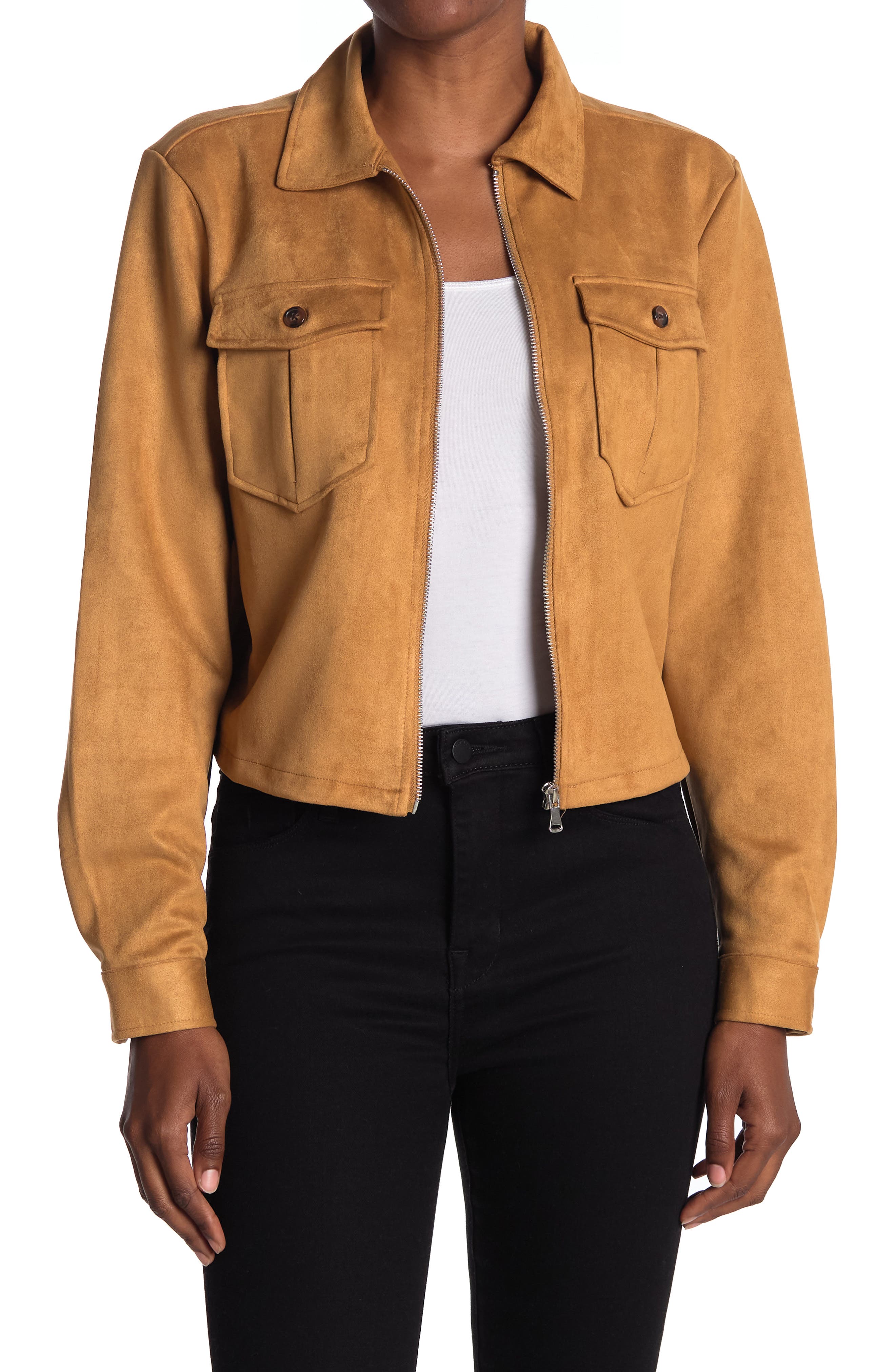 cropped faux suede jacket