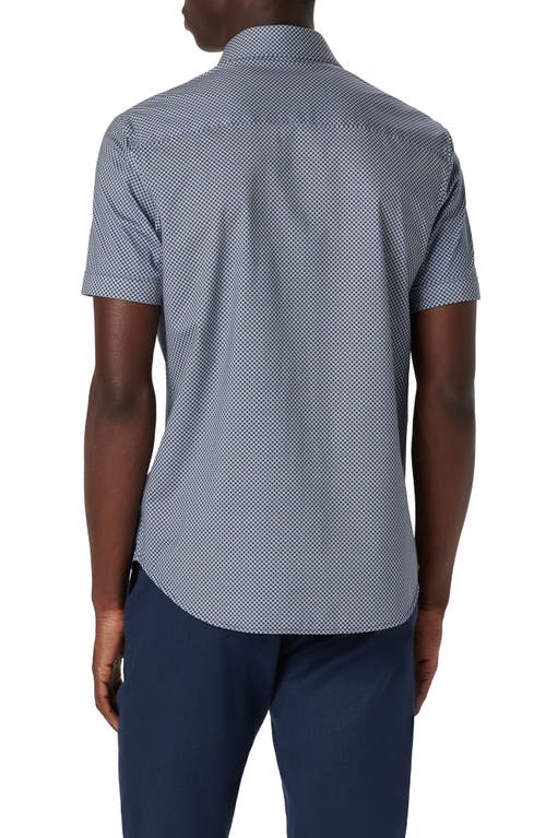 Shop Bugatchi Miles Ooohcotton® Geo Print Short Sleeve Button-up Shirt In Navy