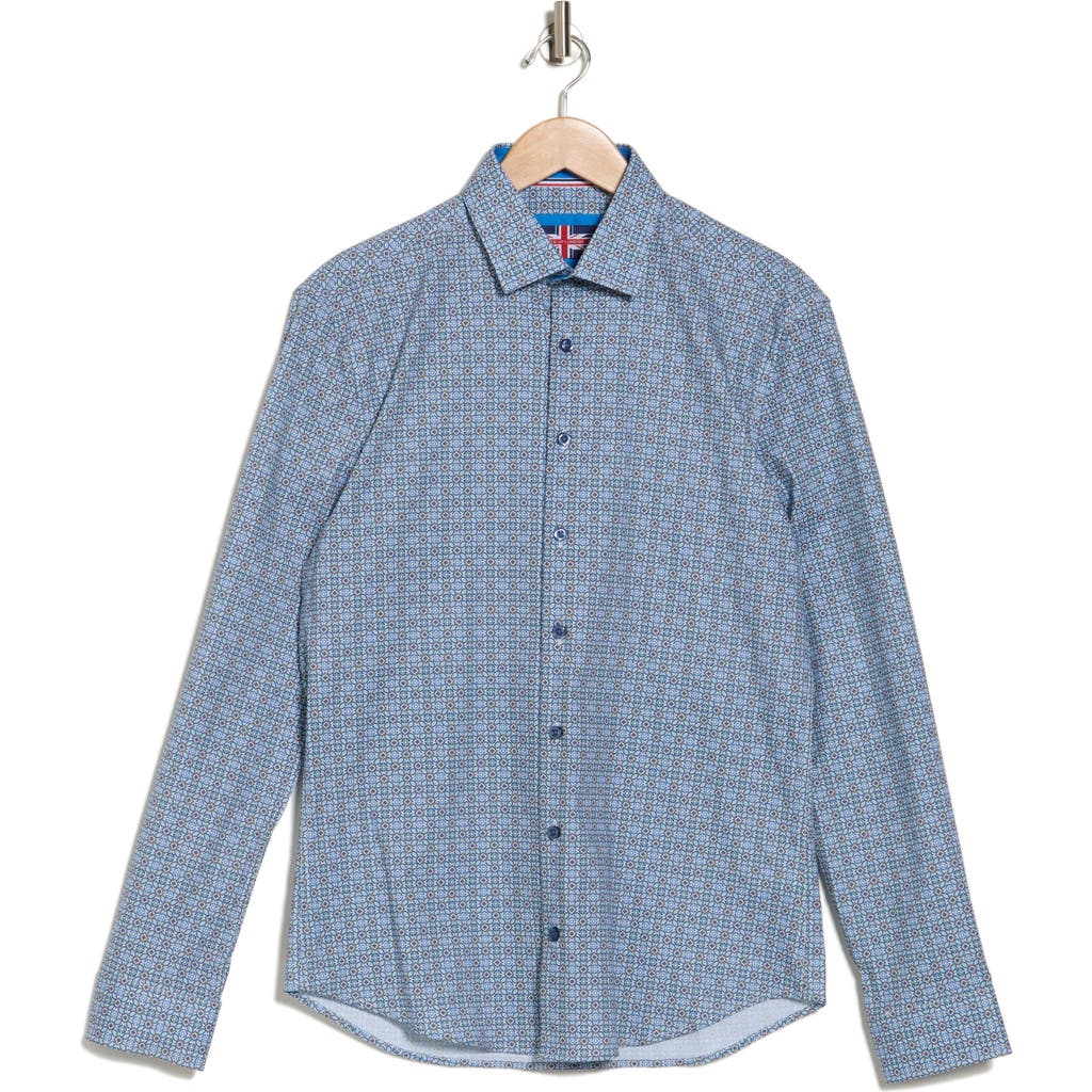 Shop Soul Of London Medallion Print Long Sleeve Button-up Shirt In Turquoise