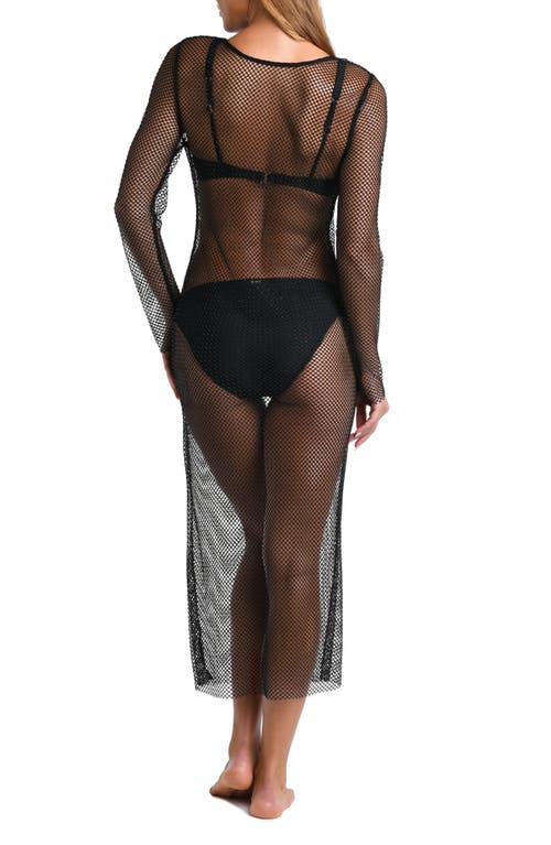 L AGENCE L'AGENCE SARA SHINE LONG SLEEVE SHEER MESH COVER-UP DRESS