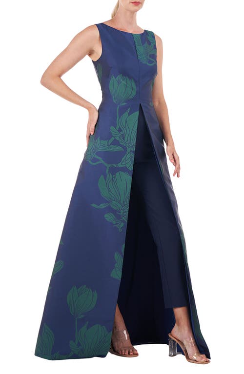 Kay Unger Lorena Floral Maxi Jumpsuit In Blue