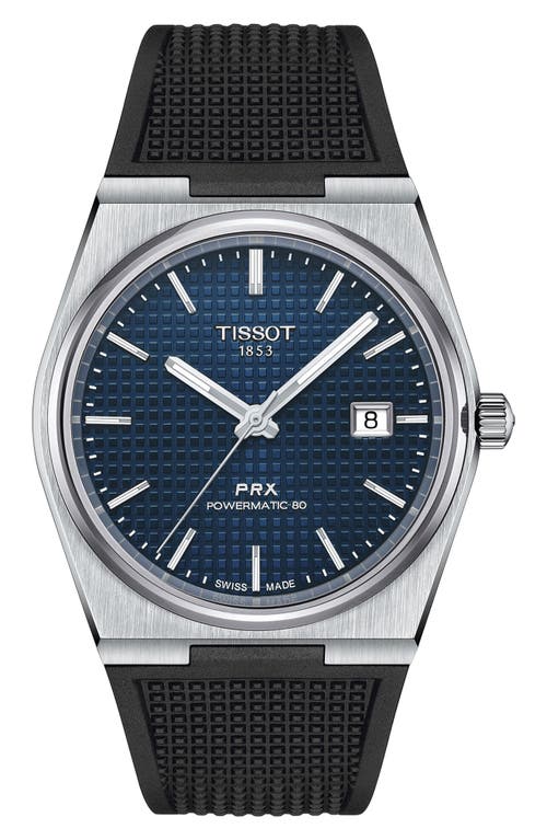 Tissot PRX Powermatic 80 Rubber Strap Watch, 40mm in Black at Nordstrom