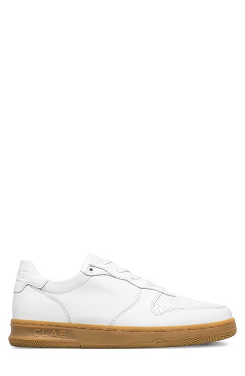 Clae Malone Leather Sneaker In White Leather Light Gum