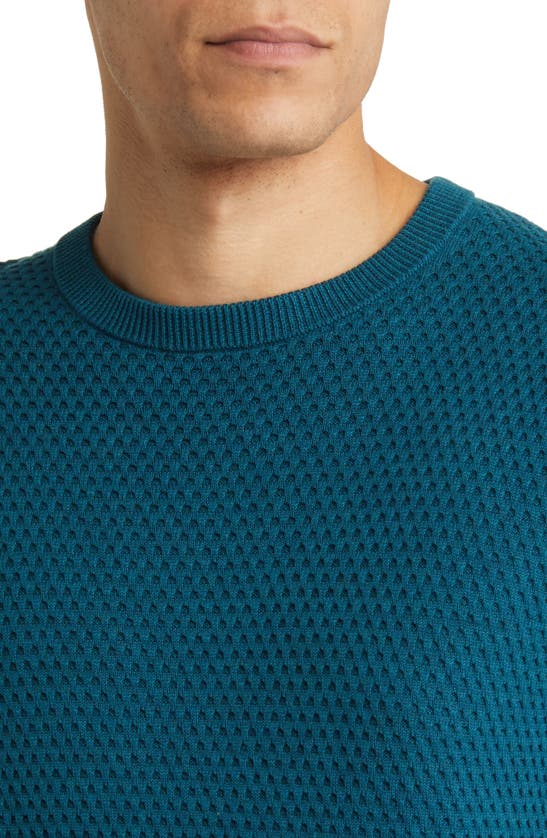 Nordstrom Popcorn Stitch Cotton Blend Crewneck Sweater In Teal Tapestry