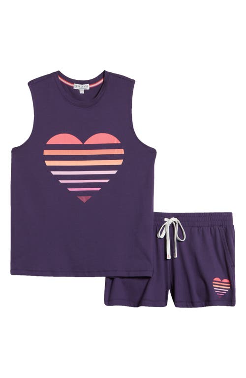 PJ Salvage Heart Graphic Jersey Short Pajamas in Deep Plum