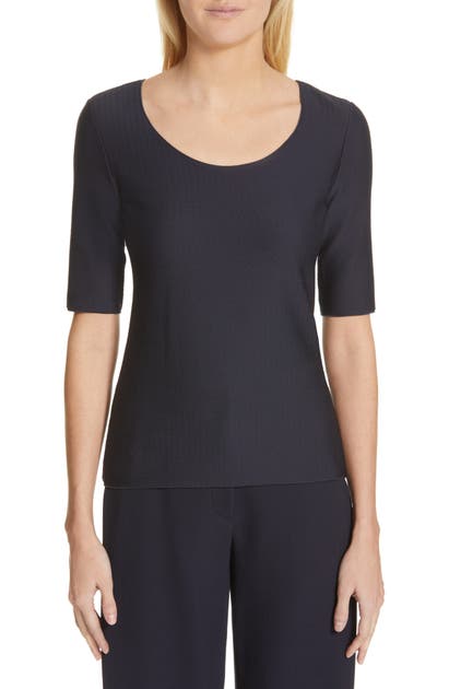 Click to view more detailed imagery on our partner's website Armani Collezioni Emporio Armani Short Sleeve Textured-jersey Top In Blu Zen