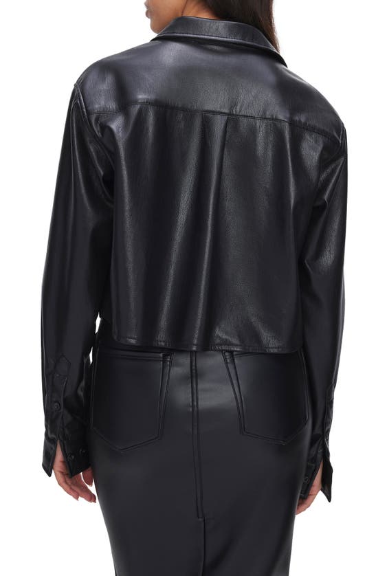 Good American Better Than Leather Crop Faux Leather Button-up Shirt In Black001