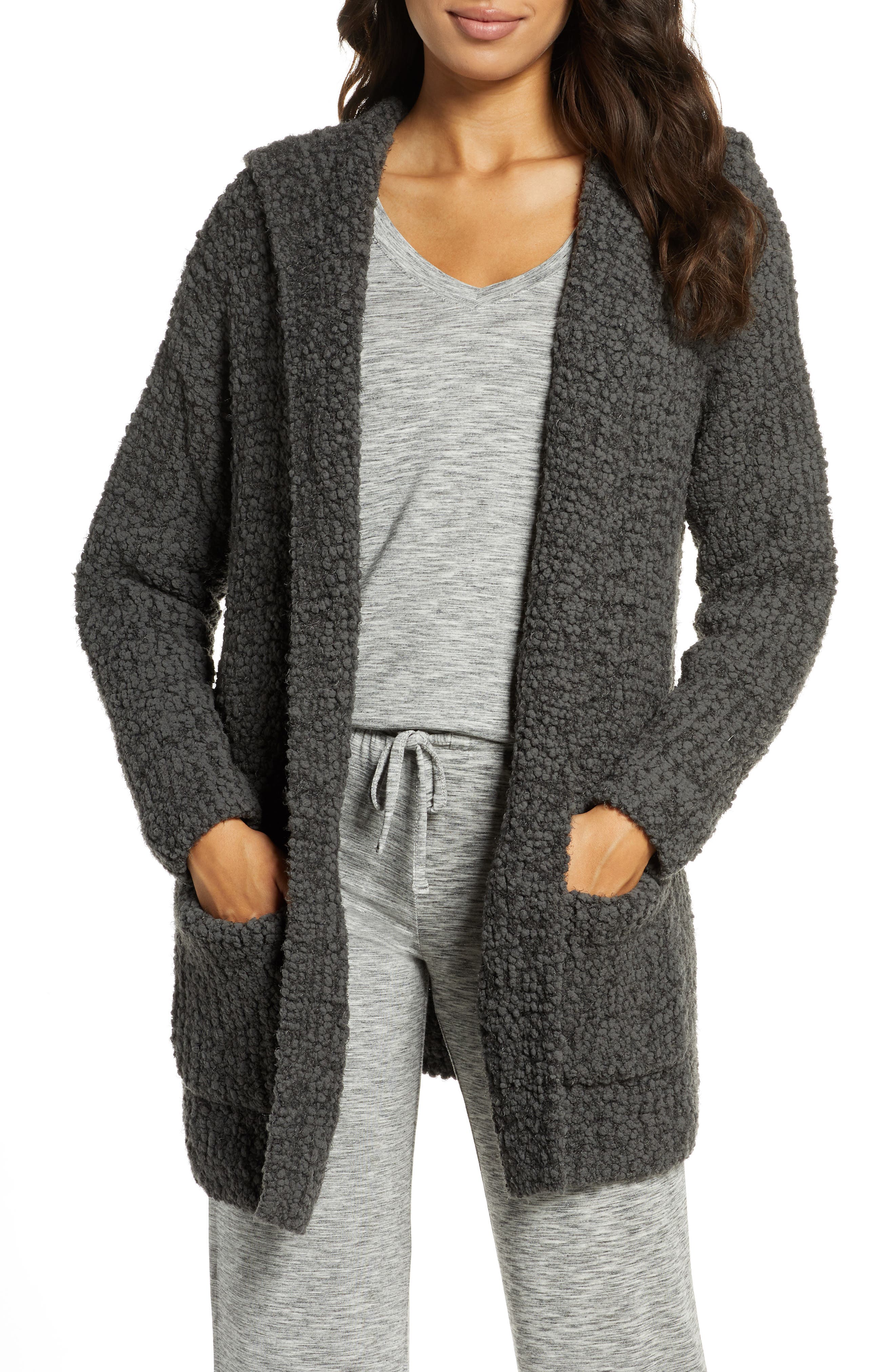 grey hooded cardigan