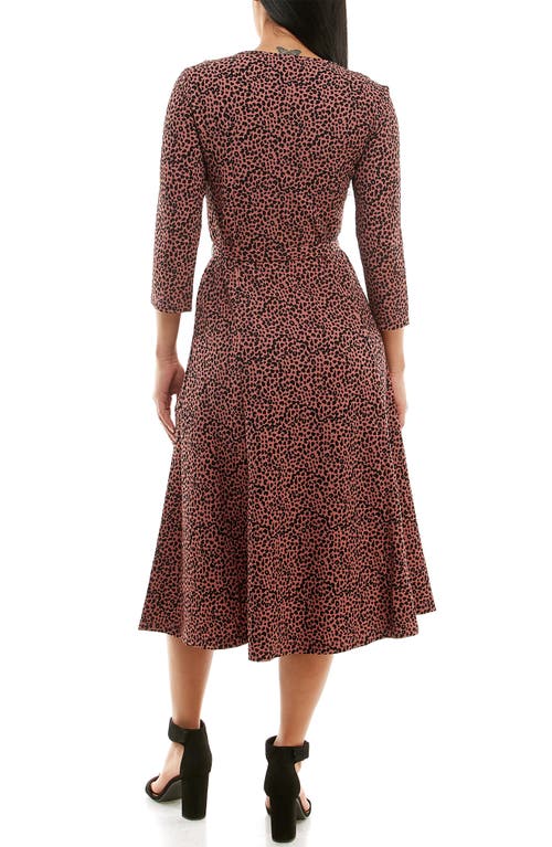 Nina Leonard Scoop Neck Jersey Midi Dress In Dusty Rose/black