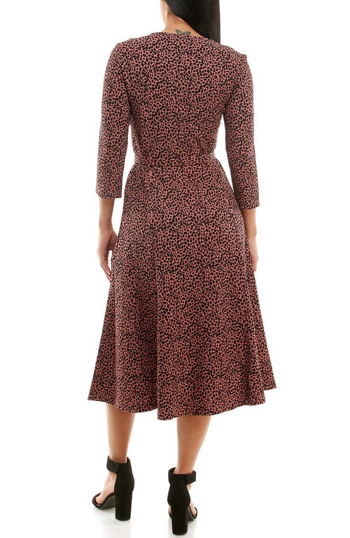 Shop Nina Leonard Scoop Neck Jersey Midi Dress In Dusty Rose/black