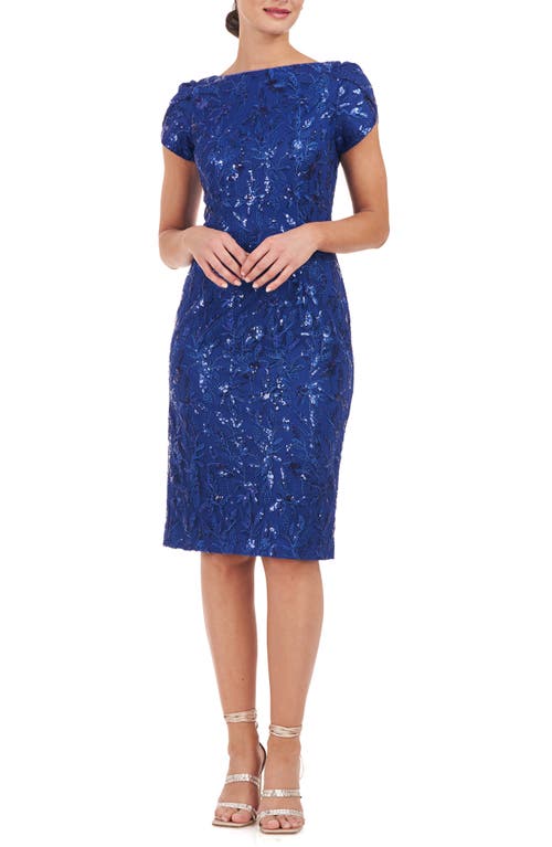 Fiona Embroidered Floral Sheath Dress in Blueberry